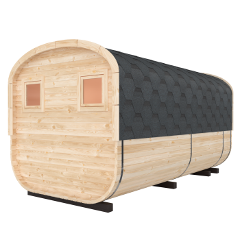 Preview: Fasssauna / Gartensauna / Banja / Quadro 4,0 m mit Terrasse und Vorraum